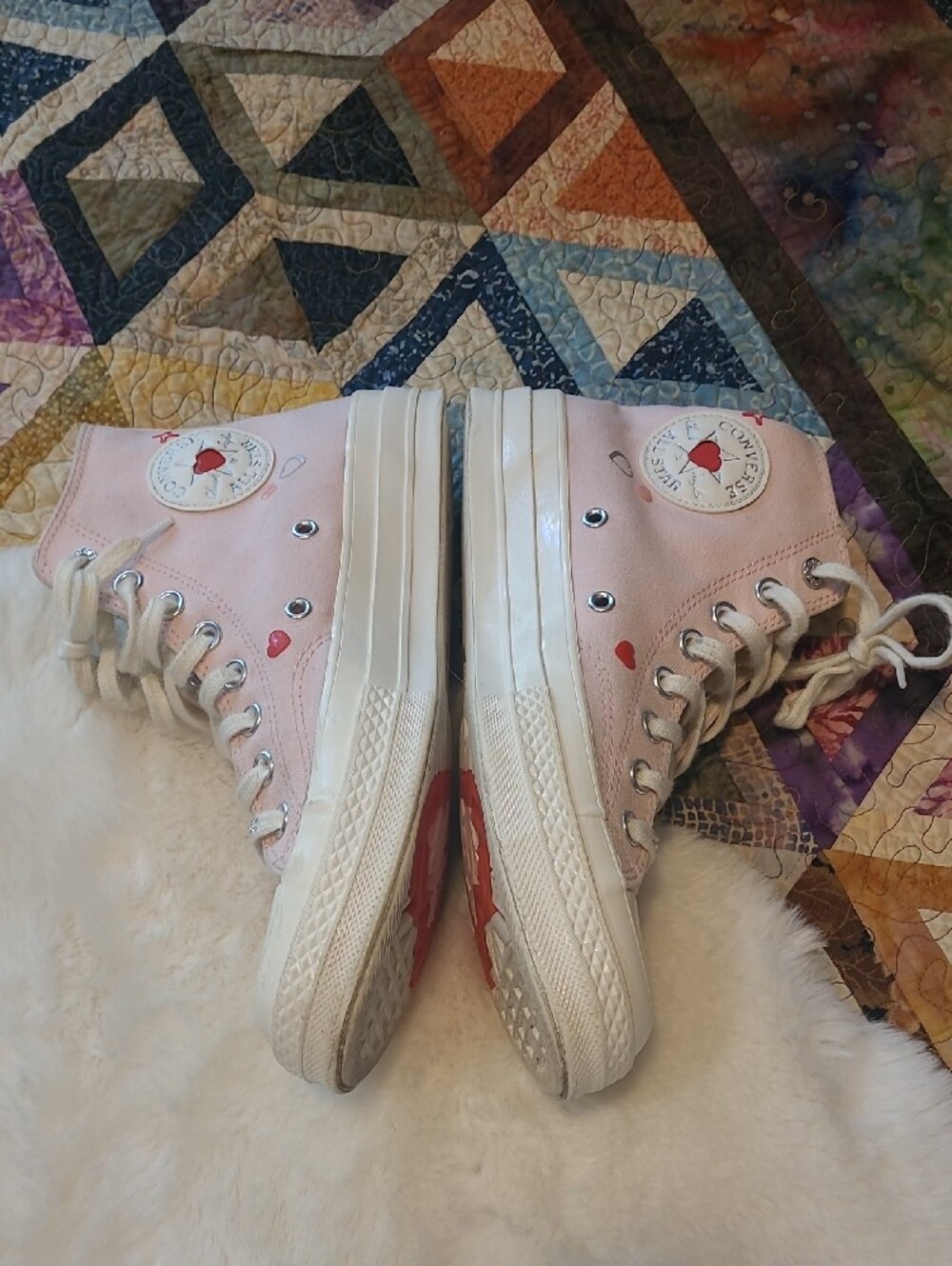 Converse High Top Chuck 70 Bling Accent Valentine Hearts Sneakers - Picture 4 of 12